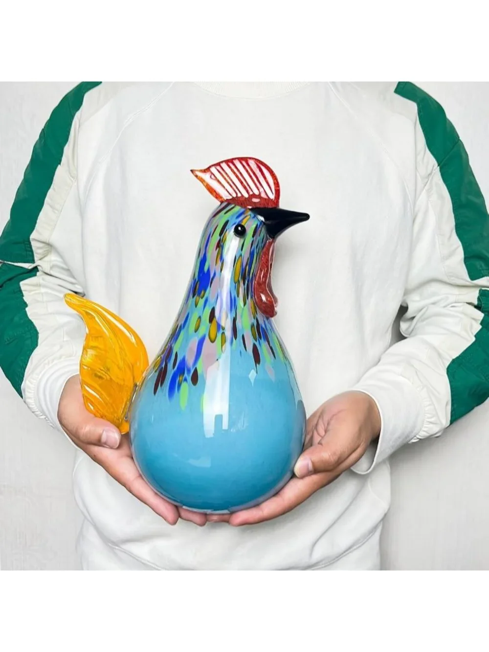 11.8'' Tall Hand Blown Glass Rooster Sculpture - Artistic Chicken Decor for Home